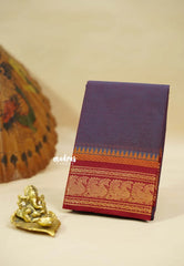 Muted violet - Classic Kanchi cotton Saree Plain body with Peacock Border - Best for Temple Visit
