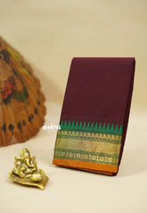 Coffee Brown - Classic kanchi cotton temple border - Best for Temple Visit
