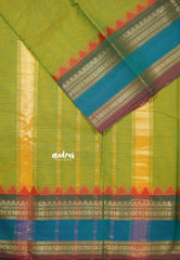 Dual Shade Green - Classic Kanchi cotton Saree Plain body with Rudrakshma & Small Temple Border - Best for Temple Visit
