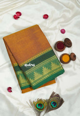 Mustard Yellow - Classic Kanchi cotton Saree Plain body with Temple Border without Blouse - Best for Temple Visit