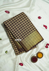 Sandal with Brown - Classic Kanchi Cotton Kandangi Kattam with Zari Border without Blouse - Best for Temple Visit