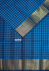 Blue kattam - Classic Kanchi Cotton Kandangi Kattam with Zari Border without Blouse - Best for Temple Visit