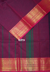 Mulberry Purple - Classic Kanchi Cotton Plain Body with Rudraksham Border and No Blouse - Best for Small Functions