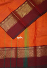 Sendhoor Orange - Classic Kanchi Cotton Plain Body with Skirt Border and No Blouse - Best for Small Functions