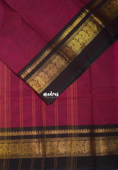 Beet Pink - Classic Kanchi Cotton Plain Body with Peacock Border and No Blouse - Best for Small Functions
