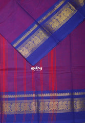 Dual Shade Magenta - Classic Kanchi Cotton Plain Body with Peacock Border and No Blouse - Best for Small Functions