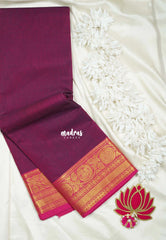 Mulberry Purple - Classic Kanchi Cotton Plain Body with Rudraksham Border and No Blouse - Best for Small Functions