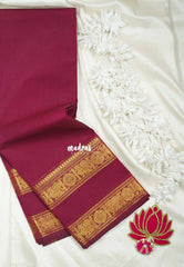 Beet Pink - Classic Kanchi cotton Saree Plain body with Mayil Rettapetta Border - Best for Temple Visit