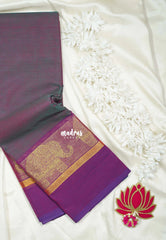 Dual Shade Magenta - Classic Kanchi Cotton Plain Body with Yanai Border and No Blouse - Best for Small Functions