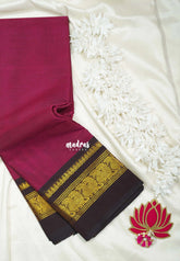 Beet Pink - Classic Kanchi Cotton Plain Body with Peacock Border and No Blouse - Best for Small Functions