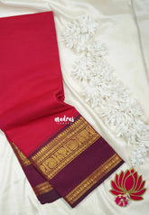 Crimson Pink - Classic Kanchi cotton Saree Plain body with Mango, Mayil and Rudraksham Border No blouse - Best for Temple Visit