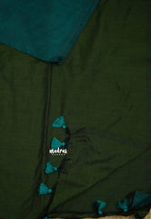 khadi contrast pallu Cyan Green with army green pallu - Shruti - Madras Sarees