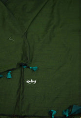 khadi contrast pallu Cyan Green with army green pallu - Shruti - Madras Sarees