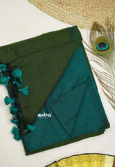 khadi contrast pallu Cyan Green with army green pallu - Shruti - Madras Sarees