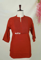 Rust Red – Aavani - Pre-Washed Handspun Cotton Ready-Made Short Top for Women – Perfect for Office & Everyday Wear