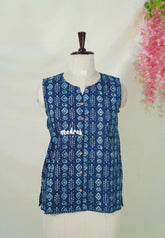 Indigo Blue – Aavani - Pre-Washed Handspun Cotton Ready-Made Short Top for Women with Half Sleeve Inside – Perfect for Office & Everyday Wear