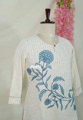 Creamy Ivory – Aavani - Pre-Washed Handspun Cotton Ready-Made Short Top for Women with Embroidery – Perfect for Office & Everyday Wear