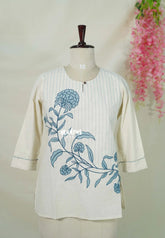 Creamy Ivory – Aavani - Pre-Washed Handspun Cotton Ready-Made Short Top for Women with Embroidery – Perfect for Office & Everyday Wear