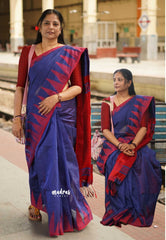 Maheswari - Temple border MS Blue Cotton silk - Madras Sarees