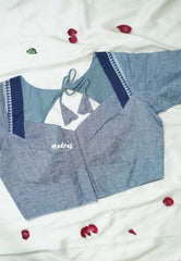 Bluish Grey - Customised Mangalgiri Cotton Ready Made Blouse