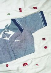 Bluish Grey - Customised Mangalgiri Cotton Ready Made Blouse