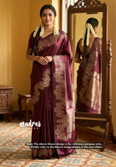 Dualshade Dark Maroon - Kanimozhi - Soft Silk Saree with Floral Zari Border - Perfect for Small Functions