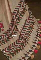 Sandalwood Beige - Divine Lotus Linen Cotton Saree with Mirror work - Best for Office Wear