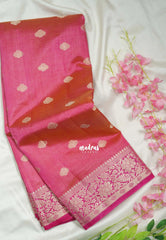 Dual shade Rose pink - Raaga - Lightweight Semi Tussar Saree with Floral Border and Buttas - Best for Wedding Functions