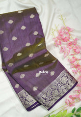 Dual shade Brinjal Purple - Raaga - Lightweight Semi Tussar Saree with Floral Border and Buttas - Best for Wedding Functions
