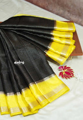 Black - Banarasi soft katan silk zari lines weaving with designer blouse - Durga