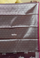 Deep Wine Plum - Durga - Banarasi Soft Katan Silk Silver Zari Border - Best for Function Wear