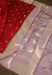 (PRE-BOOKING) Classic Rich Red with peach border - Durga - Banarasi Soft Katan Silk - Best for small functions