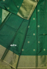 Forest green - Durga - Traditional Banarasi Vairaoosi crushed semi soft silk saree