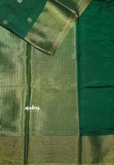 Forest green - Durga - Traditional Banarasi Vairaoosi crushed semi soft silk saree