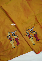 Mustard - Mayuri - 1 mtr Silk Cotton Embroidered Blouse Piece – Village Folk Art Motif