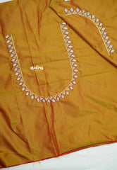 Mustard - Mayuri - 1 mtr Silk Cotton Embroidered Blouse Piece – Village Folk Art Motif