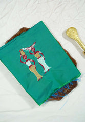 Sapphire green - Mayuri - 1 mtr Silk Cotton Embroidered Blouse Piece – Village Folk Art Motif