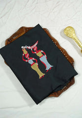 Black - Mayuri - 1 mtr Silk Cotton Embroidered Blouse Piece – Village Folk Art Motif