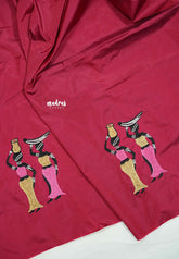 Beetroot pink - Mayuri - 1 mtr Silk Cotton Embroidered Blouse Piece – Village Folk Art Motif