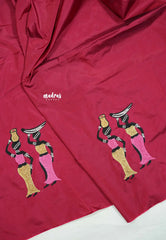Beetroot pink - Mayuri - 1 mtr Silk Cotton Embroidered Blouse Piece – Village Folk Art Motif