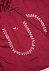 Beetroot pink - Mayuri - 1 mtr Silk Cotton Embroidered Blouse Piece – Village Folk Art Motif