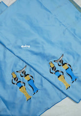 Ice blue - Mayuri - 1 mtr Silk Cotton Embroidered Blouse Piece – Village Folk Art Motif