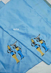 Ice blue - Mayuri - 1 mtr Silk Cotton Embroidered Blouse Piece – Village Folk Art Motif
