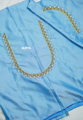 Ice blue - Mayuri - 1 mtr Silk Cotton Embroidered Blouse Piece – Village Folk Art Motif