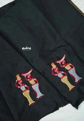 Black - Mayuri - 1 mtr Silk Cotton Embroidered Blouse Piece – Village Folk Art Motif