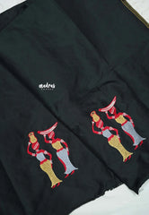 Black - Mayuri - 1 mtr Silk Cotton Embroidered Blouse Piece – Village Folk Art Motif