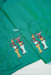 Sapphire green - Mayuri - 1 mtr Silk Cotton Embroidered Blouse Piece – Village Folk Art Motif