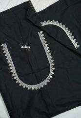 Black - Mayuri - 1 mtr Silk Cotton Embroidered Blouse Piece – Village Folk Art Motif
