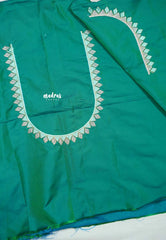 Sapphire green - Mayuri - 1 mtr Silk Cotton Embroidered Blouse Piece – Village Folk Art Motif