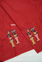 Dark red - Mayuri - 1 mtr Silk Cotton Embroidered Blouse Piece – Village Folk Art Motif